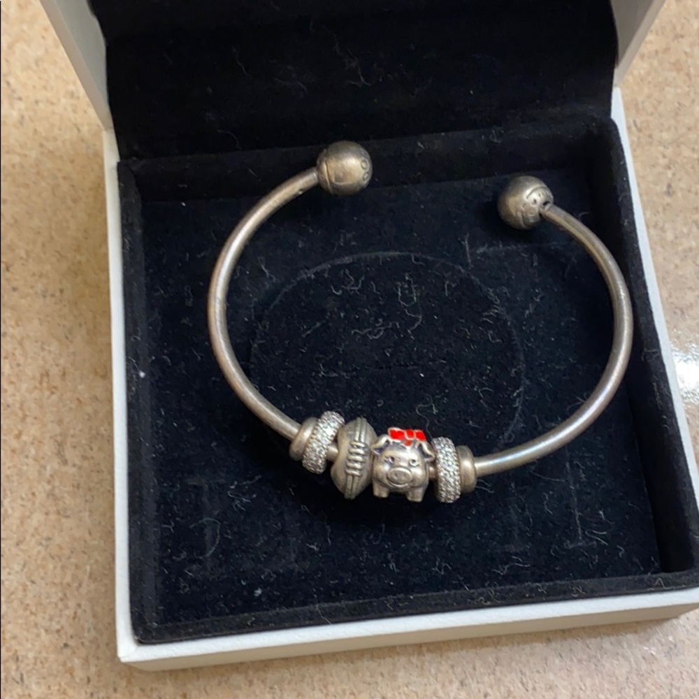 Pandora bangle bracelet with 6 authentic Pandora